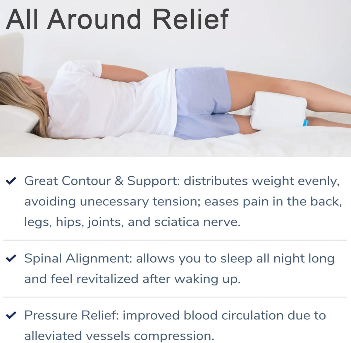 Memory Foam Knee Pillow & Leg Pillow for Hip, Back, Leg, Knee Pain Relief -  Ideal for